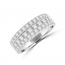 18ct White Gold Three-row Baguette and Brilliant Diamond Ring