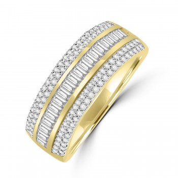 9ct Gold Three-row Baguette Diamond Broad Band Eterniy ring