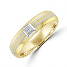18ct Two-Tone Princess cut Diamond Gents Wedding Ring