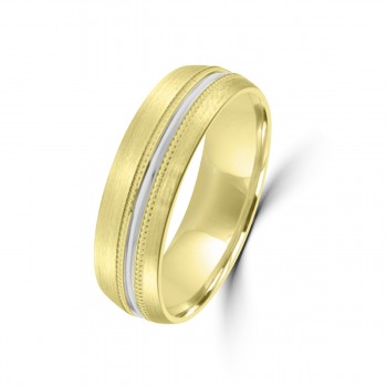 9ct Yellow/White Gold 6mm Beaded Edge Wedding Ring