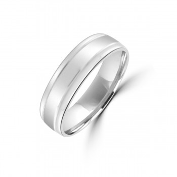 9ct White Gold 6mm Lined Wedding Ring
