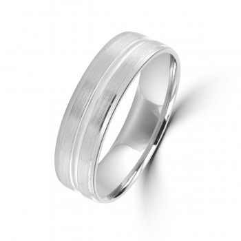 9ct White Gold 6mm Satin Lined Wedding Ring