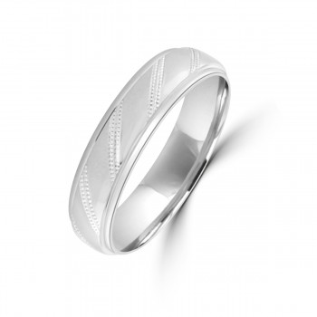 9ct White Gold 5mm Diagonal Lined Wedding Ring