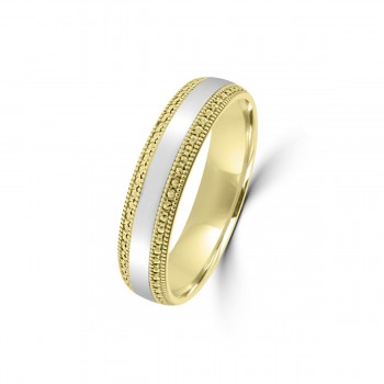 9ct Yellow/White Gold 5mm  Beaded Edge Wedding Ring