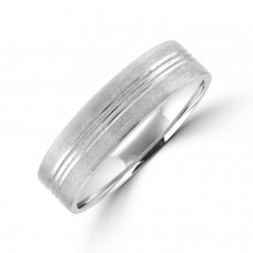 9ct White Gold 6mm Tri-Lined Brushed Wedding Ring