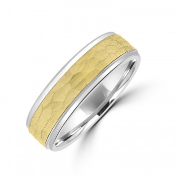 Tungsten Band Ring with Hammered Yellow Centre