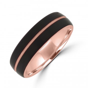 Tungsten Two tone Black and Rose Line Band ring