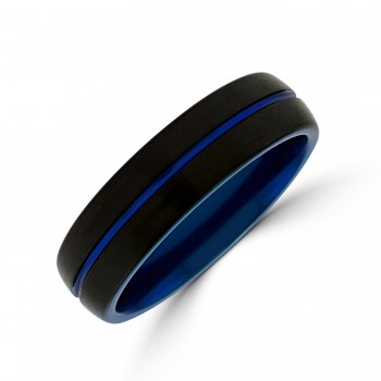 Tungsten Black Plate Band with Blue line centre and inner court