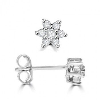 18ct White Gold Diamond Star Cluster Earrings