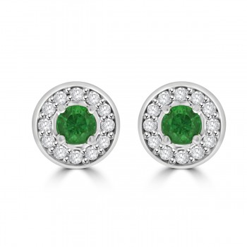 18ct Gold Emerald & Diamond Halo Stud Earrings