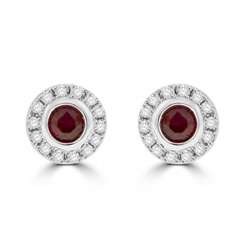 18ct Gold Ruby & Diamond Halo Stud Earrings