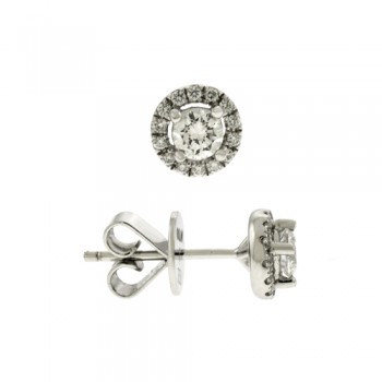 18ct White Gold Diamond Solitaire Halo Stud Earrings