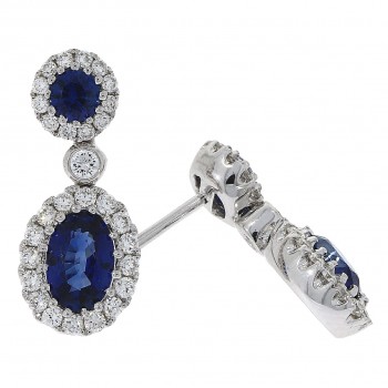 18ct White Gold Sapphire and Diamond drop earrings