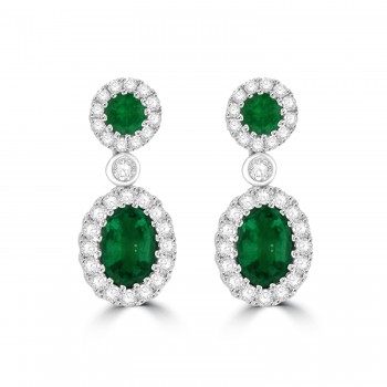 18ct White Gold Emerald and Diamond drop earrings