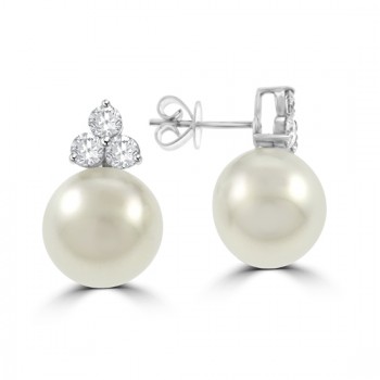 18ct White Gold South Sea Pearl Diamond Stud earrings