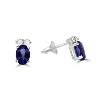 18ct White Gold Tanzanite and Diamond Stud Earrings