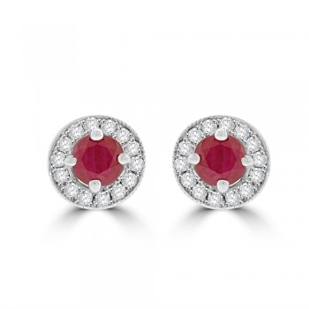 9ct Gold Ruby and Diamond Halo Stud Earrings