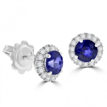 18ct White Gold Sapphire and Diamond Halo Stud Earrings