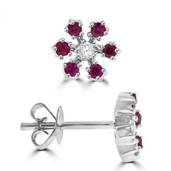 18ct White Gold Ruby & Diamond Star Stud Earrings