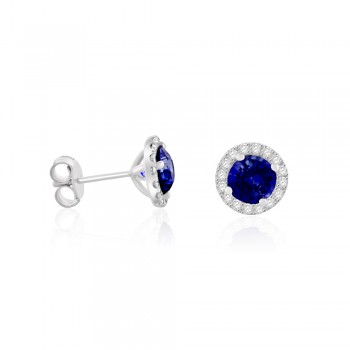 18ct White Gold Sapphire Diamond Halo Stud Earrings