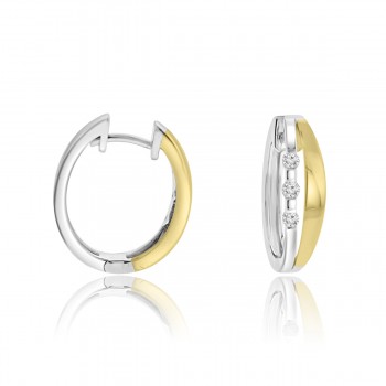 18ct Two Tone Gold 3-stone Diamond Hoop Earrings