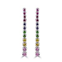 18ct White Gold Rainbow Sapphire & Ruby Drop Earrings