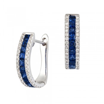 18ct White Gold Three-row Sapphire & Diamond Hoop Earrings
