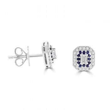 18ct White Gold Baguette Diamond and Sapphire stud earrings