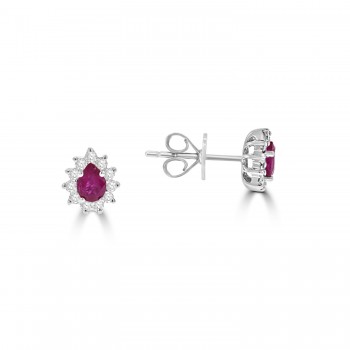 18ct White Gold Pear Ruby and Diamond Stud Earrings