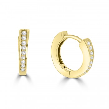 9ct Gold Round Diamond Huggy Hoop Earrings