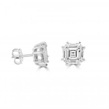 18ct White Gold Asscher and Pie Cut Diamond Stud Earrings