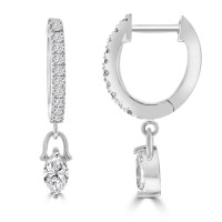 18ct White Gold Diamond Huggy Hoop Marquise Drop Earrings