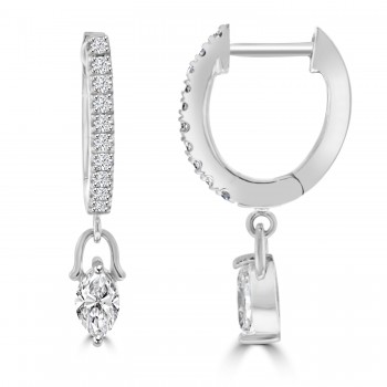 18ct White Gold Diamond Huggy Hoop Marquise Drop Earrings