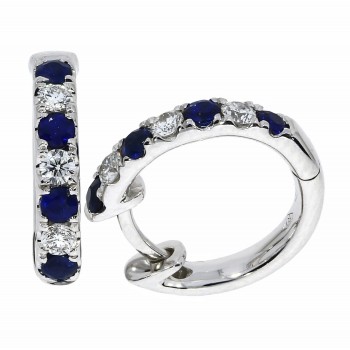 18ct White Gold Sapphire and Diamond Huggy Hoop earrings