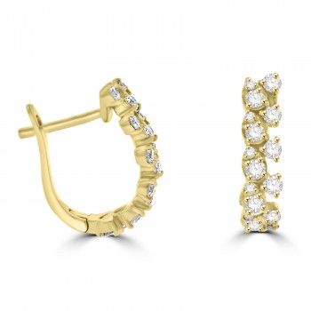 18ct Gold Two-row Scatterset Diamond Huggy Earrings Hoops
