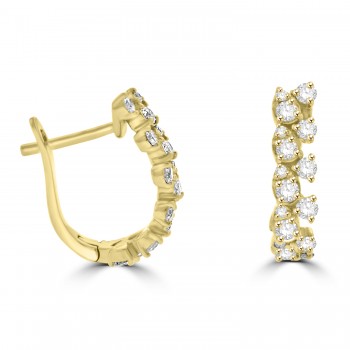 18ct Gold Two-row Scatterset Diamond Huggy Earrings Hoops