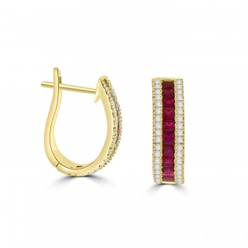 18ct Gold Three-row Ruby and Diamond Hoop earrings