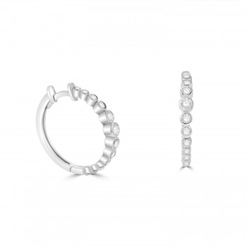 18ct White Gold Diamond Graduated Rubover Hoop earrings