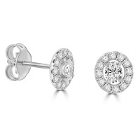 18ct White Gold Oval Diamond Halo stud earrings