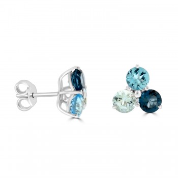 18ct White Gold Blue Topaz Trilogy stud earrings