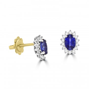 18ct Gold Sapphire and Diamond Oval cluster stud earrings 18ct Gold Sapphire and Diamond Oval cluster stud earrings
