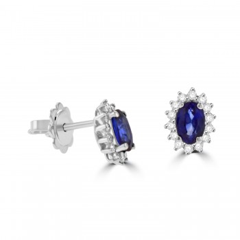 18ct White Gold Sapphire and Diamond cluster stud earrings 18ct White Gold Sapphire and Diamond cluster stud earrings