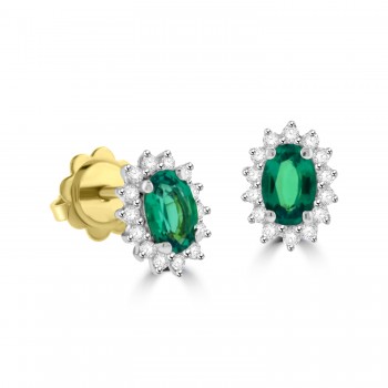 18ct Gold Emerald and Diamond Oval cluster stud earrings 18ct Gold Emerald and Diamond Oval cluster stud earrings