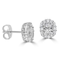 14ct White Gold 1.00ct Diamond Oval Cluster stud earrings
