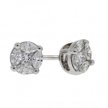 18ct White Gold Marquise and Princess Diamond stud earrings