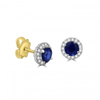 18ct Gold Sapphire and Diamond Round Halo stud earrings