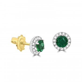 18ct Gold Emerald and Diamond Halo stud earrings