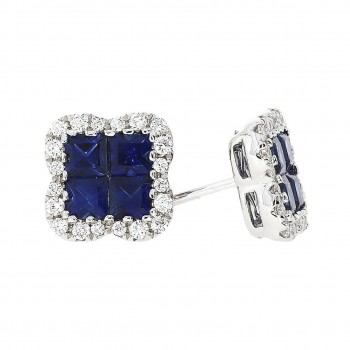 18ct White Gold Sapphire Cluster Diamond Halo stud earrings