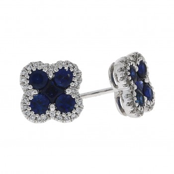 18ct White Gold Sapphire and Diamond Clover stud earrings