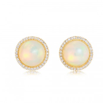 18ct Gold Opal and Diamond round stud earrings